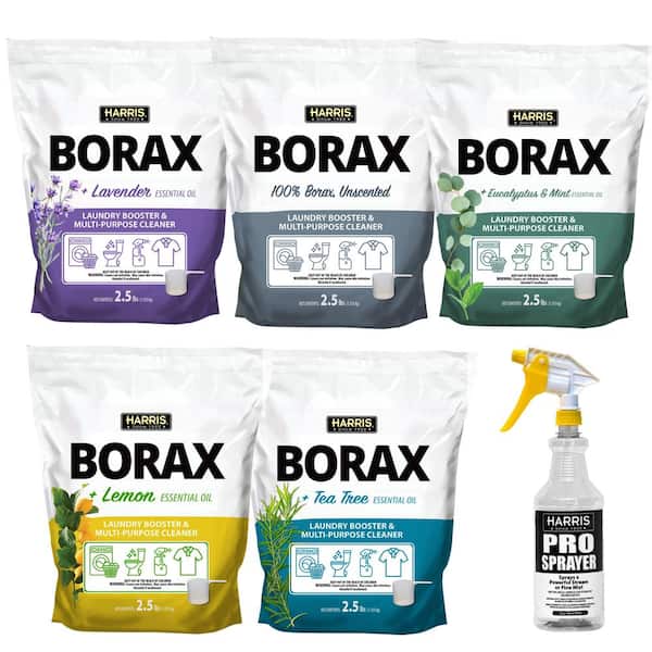 Harris 2.5 lbs. Borax Laundry Booster and Multi-Purpose Cleaner Variety Pack (5-Pack) and 32 oz. Spray Bottle