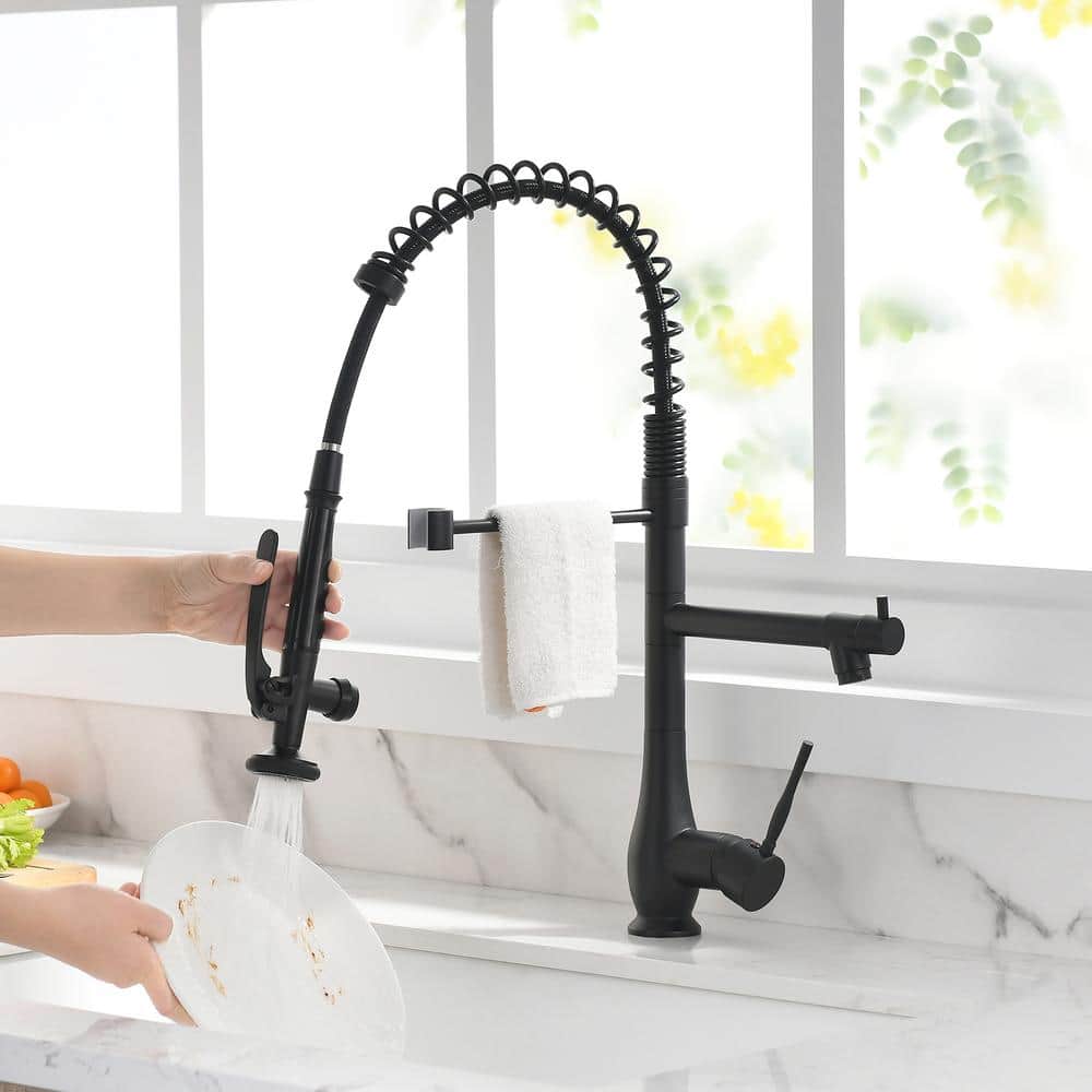 Black Stainless Steel Commercial Single Handle Kitchen Faucet with Pull-Down Sprayer