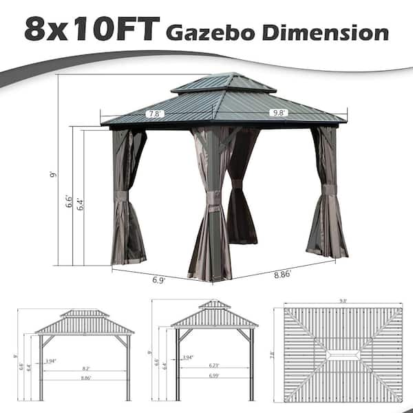 ノーザン Grey 8 ft. x 10 ft. Metal Hardtop Gazebo with Galvanized Steel