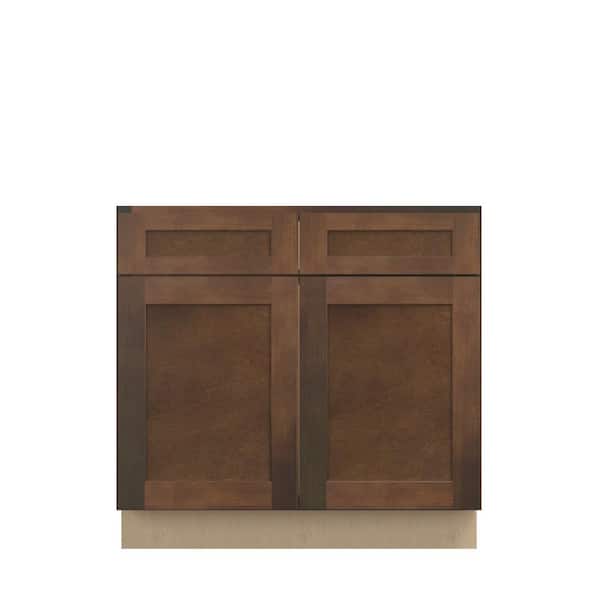 Kunal Kitchens Amherst Shaker 36 in. W x 34.5 in. H x 21 in. D in Walnut Plywood Assembled Bath Base Cabinet