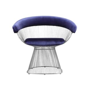 Navy Blue and Chrome Velvet Armchair with Wire Cage Base