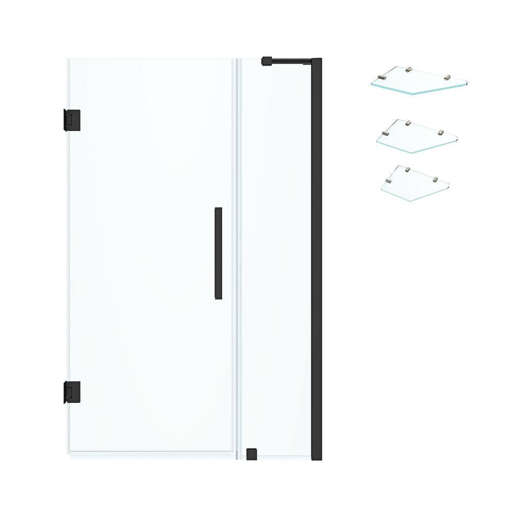 Tampa-Pro 72"H x 43"W Black Frameless Shower Kit with Shelves