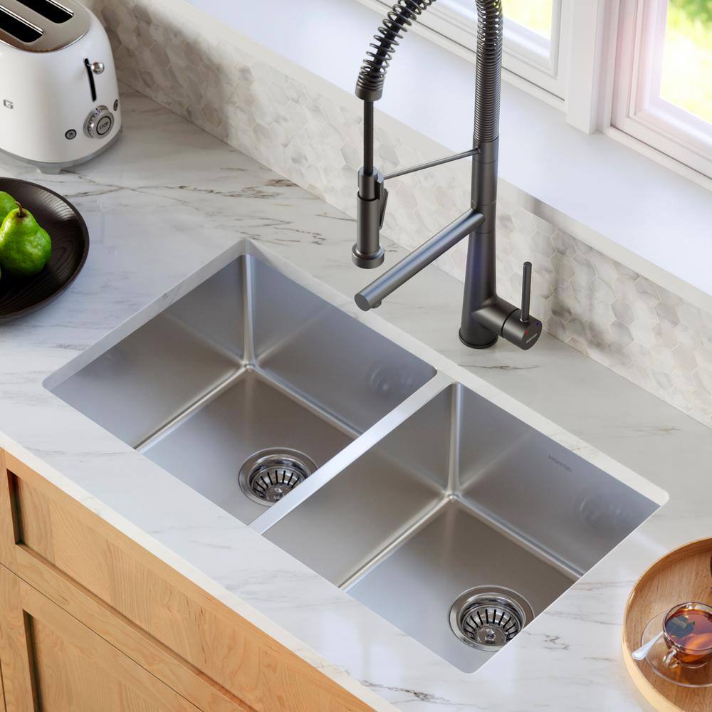 32" Stainless Steel Farmhouse Double Bowl Undermount Kitchen Sink