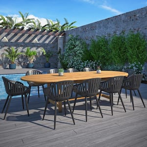 RiRi Black 11-Piece Eucalyptus Wood a Aluminum Patio Rectangular Outdoors Dining Table Set Ideal