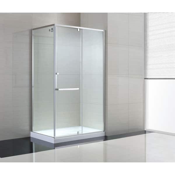 Schon Brooklyn 48 in. x 79 in. Semi-Framed Corner Shower Enclosure with Pivot Shower Door in Chrome and Clear Glass