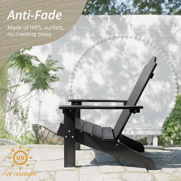 Phillida Black Recycled HIPS Plastic Weather Resistant Reclining Outdoor Adirondack Chair Patio Fire Pit Chair(6-Pack)