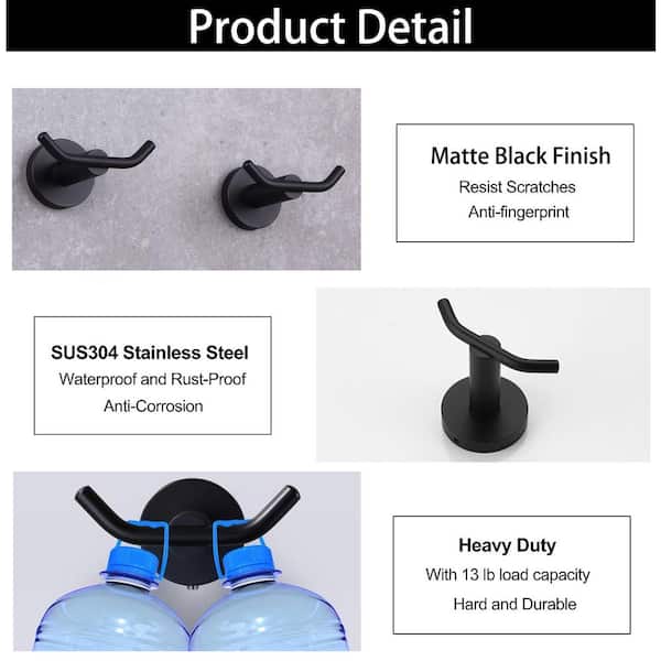 Cheap 304 Stainless Steel Double Robe Towel Hook Matte Black Hand