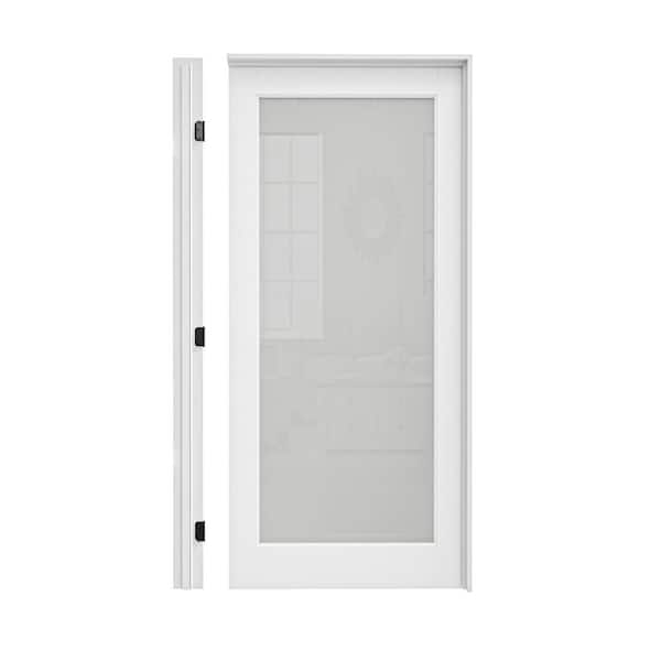 36 in. x 80 in. 1-Lite Frosted Glass Left Hand White Solid Core Glass Single Prehung Interior Door+ Quick Assemble Jamb