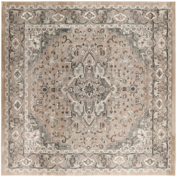 Concerto Beige Grey 8 ft. x 8 ft. Center medallion Traditional Square Area Rug