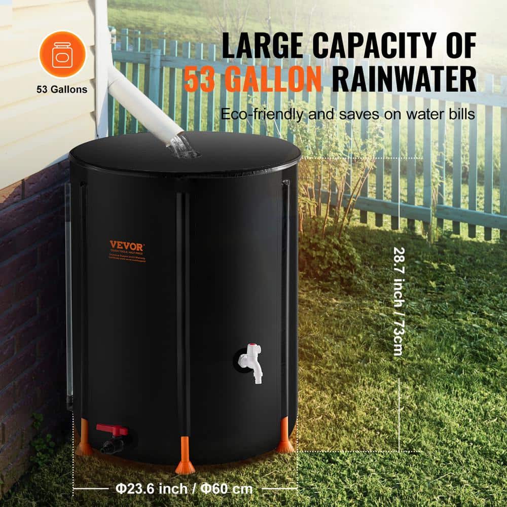 Black PVC Collapsible Rain Barrel with Spigots and Overflow Kit