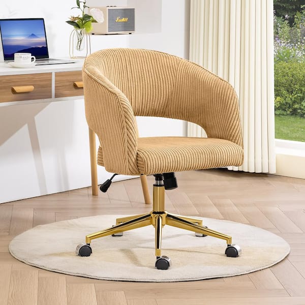 JEAREY Yellow Modern Swivel and Adjustable Task Chair Tufted Office Chair with Gold Base