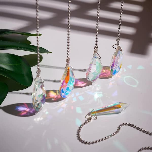 5pcs Glass Crystal Ceiling Fan Pull Chains Colorful Suncatcher Floor Lamp Extension with Stainless Steel Ball Chain