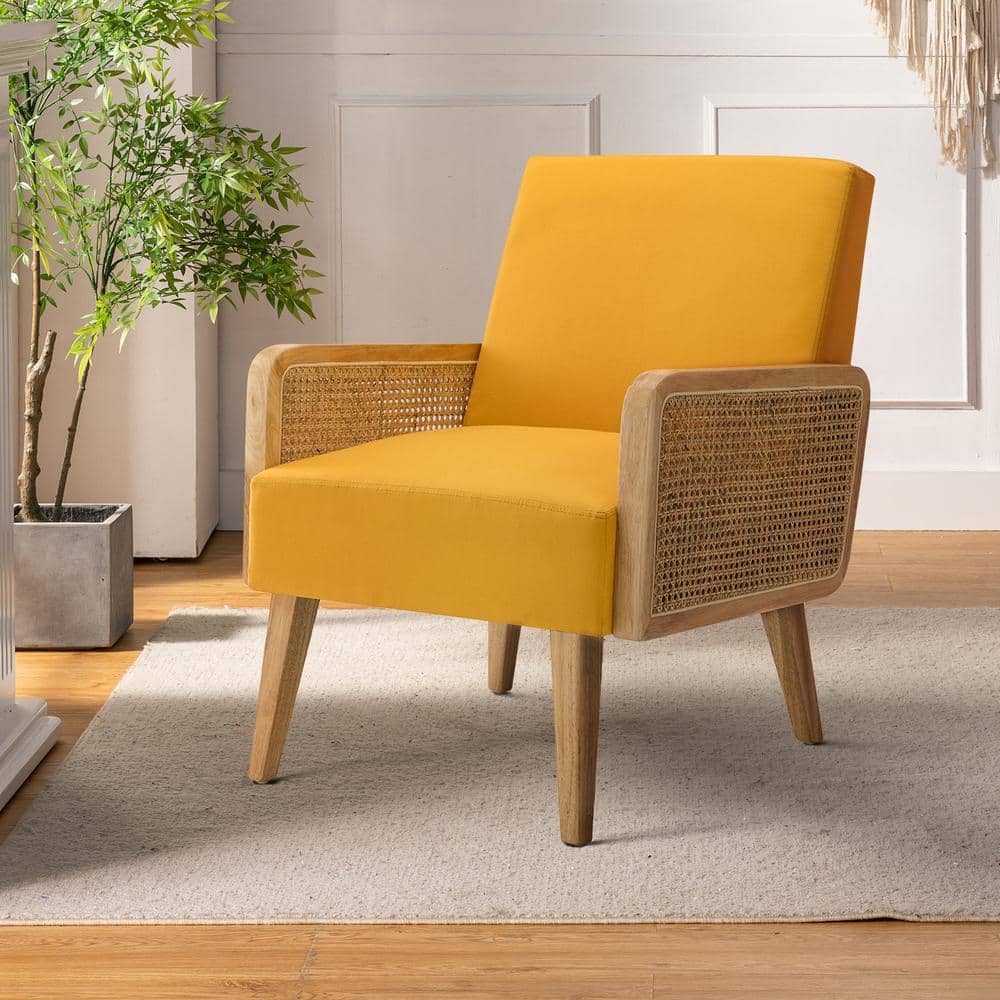 JAYDEN CREATION Delphine Modern Mustard Accent Chair with Rattan