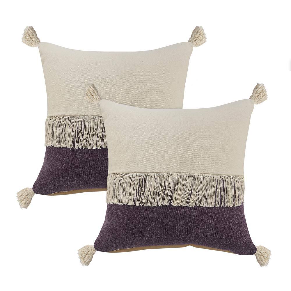 Larry Distressed Purple Color Block 100% Cotton 20 in. x 20 in. Indoor  Thr