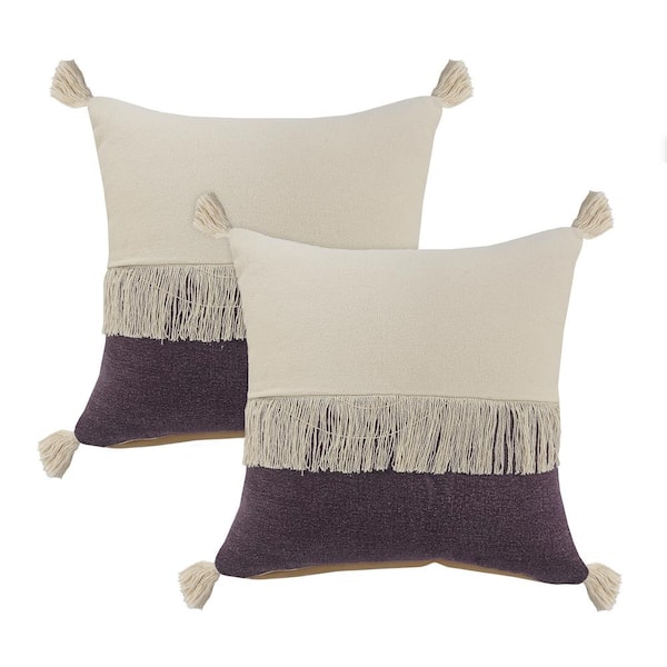 Unbranded Larry Distressed Purple Color Block 100% Cotton 20 in. x 20 in. Indoor  Throw Pillow (Set of 2)