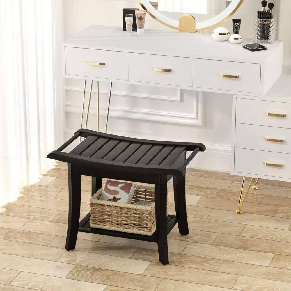 Black Bamboo 24" Shower Bench with Storage Shelf