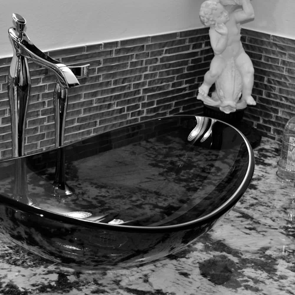 Clear Gray Tempered Glass Oval Above-Counter Bathroom Sink