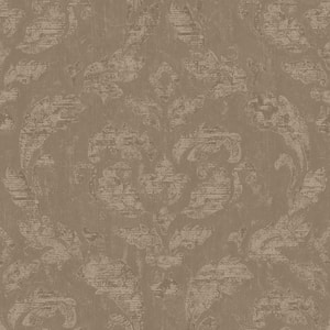 Ambiance Taupe Metallic Textured Large Damask Vinyl Non-Pasted Wallpaper (Covers 57.75 sq.ft.)