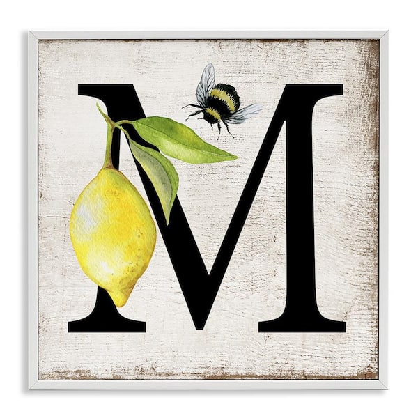 Stupell Industries Lemon and Bee M Letter by Creatif Belle White Framed Animal Giclee Art Print 12 in. x 12 in.