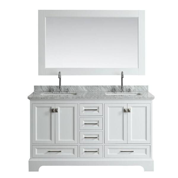 Design Element Omega 61 in. W x 22 in. D Vanity in White with Marble Vanity Top in White with White Basin and Mirror