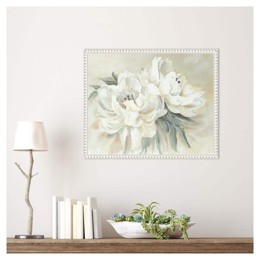 White Floral Beaded Frame Canvas Wall Art