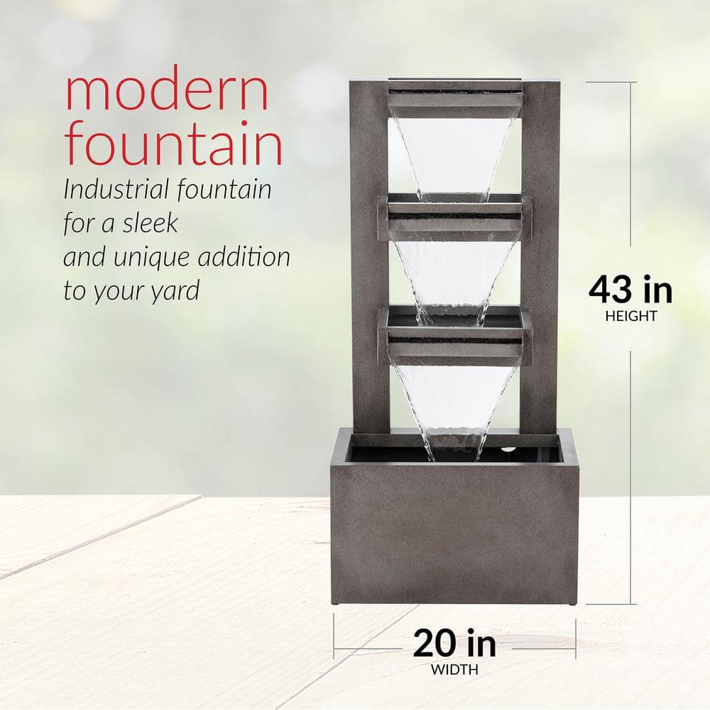 Alpine 43" Zinc Industrial Tiered Waterfall Fountain