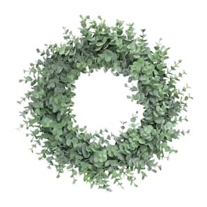 16 in. Frosted Green Artificial Full Eucalyptus Leaf Foliage Greenery Wreath