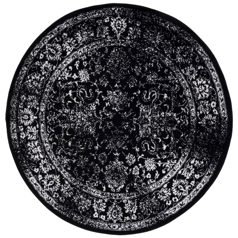Adirondack Black/Ivory 6 ft. x 6 ft. Border Distressed Round Area Rug price history on PriceWatchPro