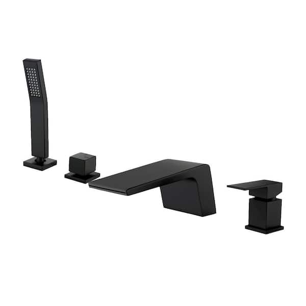 cobbe Single-Handle Tub Deck Mount Roman Tub Faucet with Hand Shower and Water Suply Hose in Black