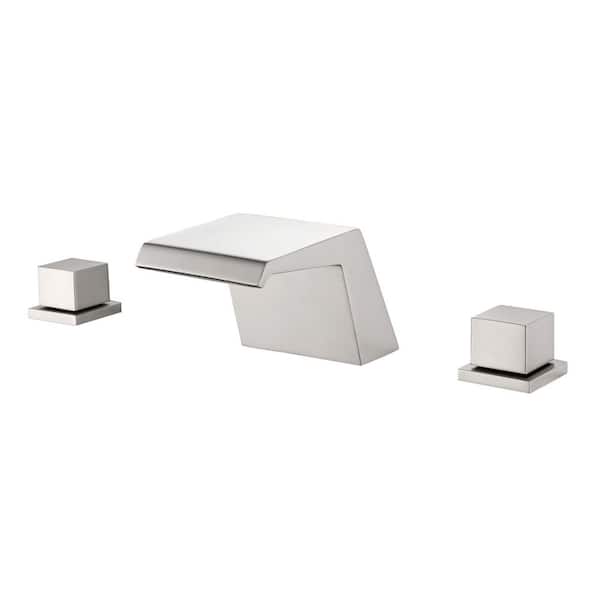 2-Handle Deck-Mount Waterfall Roman Tub Faucet in Brushed Nickel