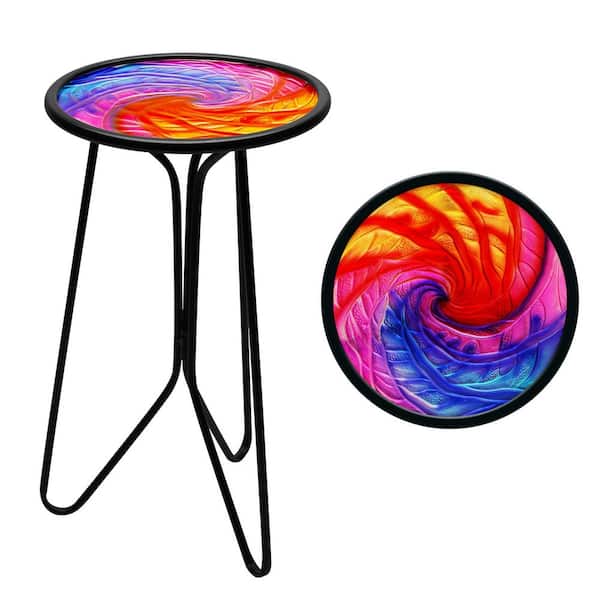 Everyday 12 in. Round Glass Mixed Color Pattern Outdoor Side Table