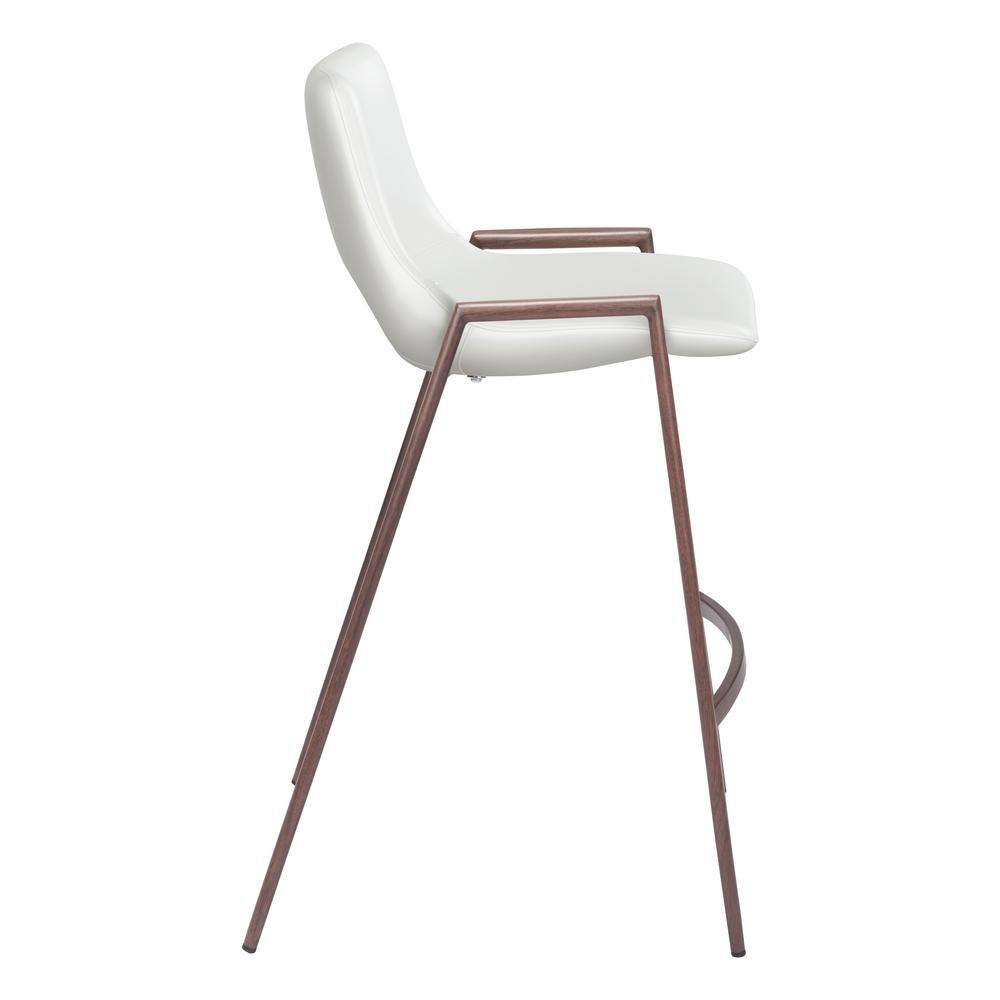 White and Walnut Mid-Century Modern Counter Stools, Set of 2