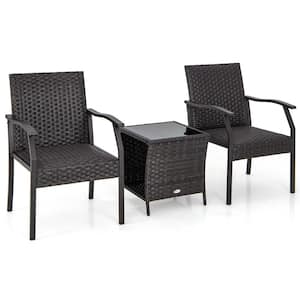 3-Piece Metal Plastic Wicker Patio Conversation Set without Cushion All weather/weather resistant