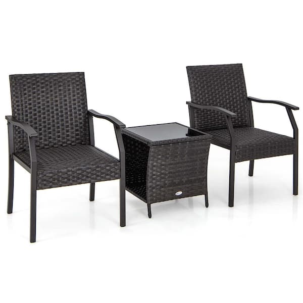 Costway 3-Piece Metal Plastic Wicker Patio Conversation Set without Cushion All weather/weather resistant