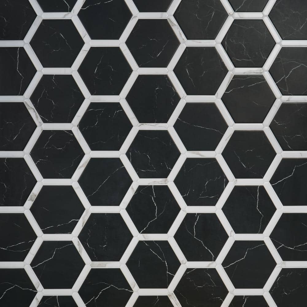Samara Black and White Hexagon Porcelain Tile Set