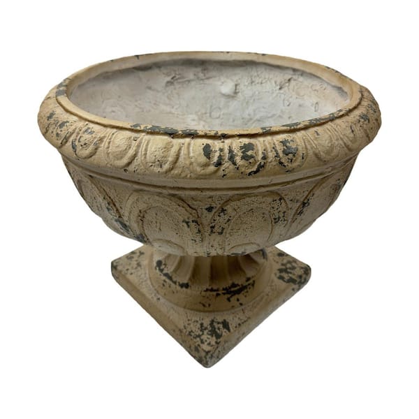 Jenson Ancient White MGO Concrete Round Outdoor Garden Planter (17.71 in. W x 14.56 in. H)