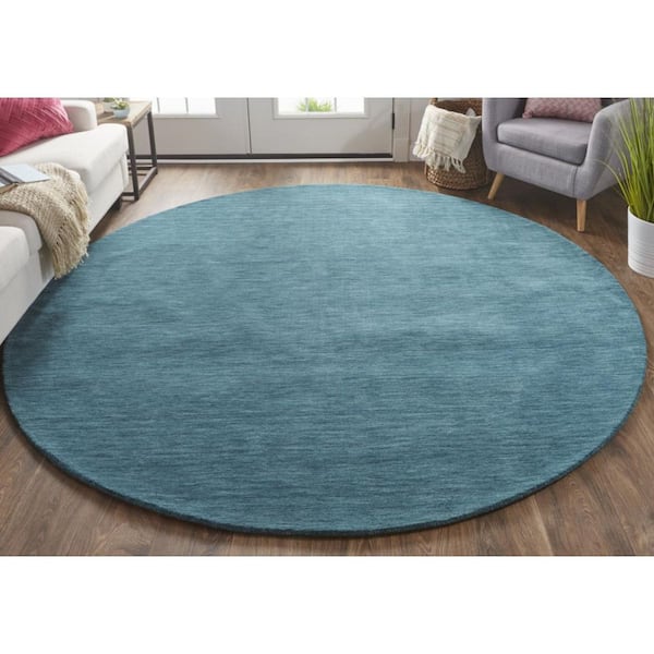 10 ft. Round Blue, Green Solid Color Area Rug