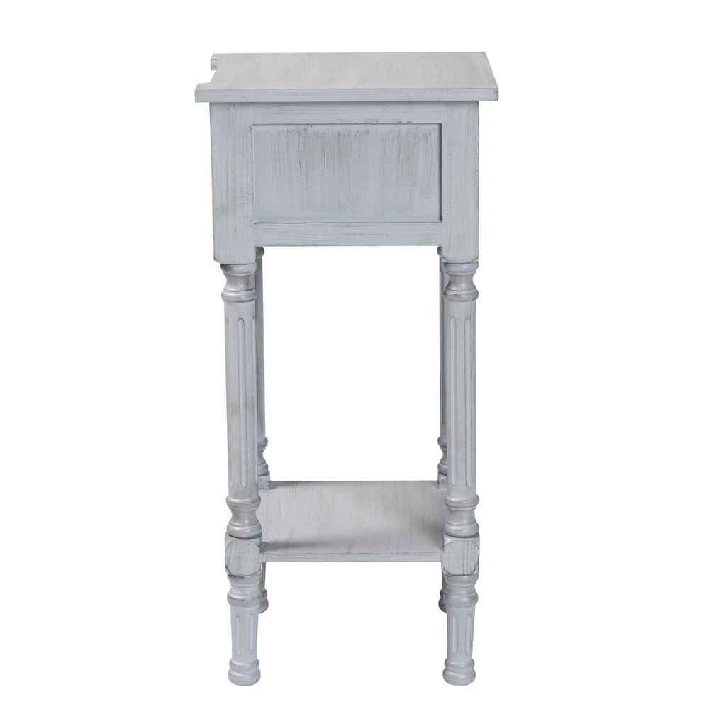 Gray Wood Accent Table with Mirrored Drawer and Storage Shelf