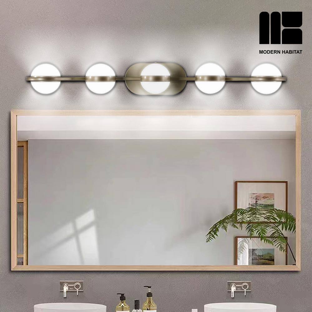 Brushed Gold 5-Light Dimmable LED Vanity Light with Globe Shades