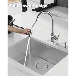 Single Handle Pull Down Sprayer Kitchen Faucet with Soap Dispenser 304 Stainless Steel Sink Faucets in Brushed Nickel