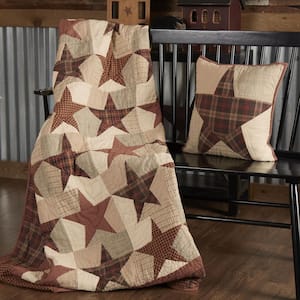 Abilene Star Burgundy Brown Tan Primitive Country Cotton Quilted 70 in. x 55 in. Throw Blanket