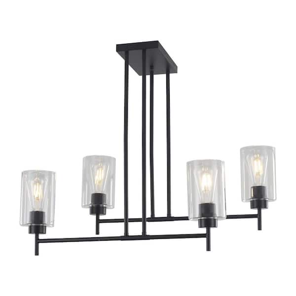 4-Light Black Linear Chandelier for Dining Room No Bulbs Included