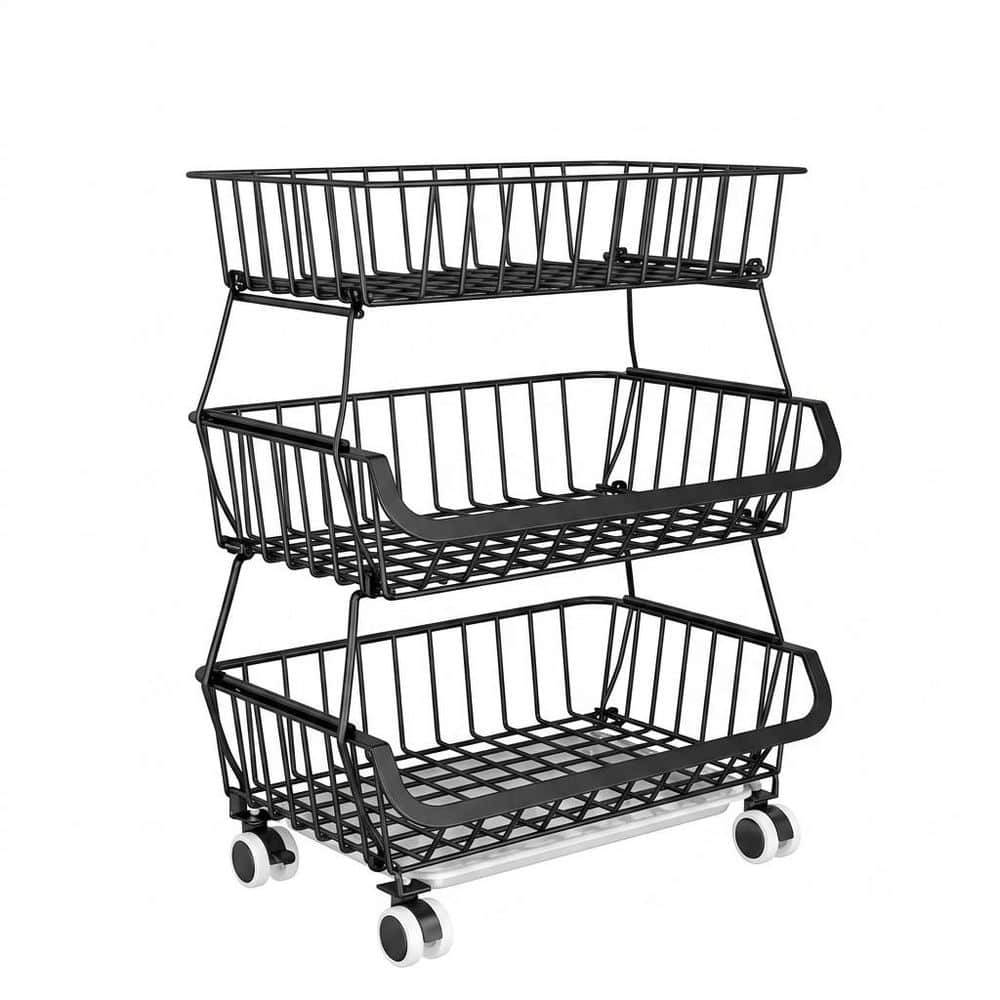 Black Metal Stackable 3-Tier Pantry Cart with Wheels, Large Capacity Rolling Storage Organizer for Kitchen price history on PriceWatchPro