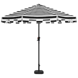 9 ft. Aluminum Market Crank and Auto Tilt Patio Umbrella in Cabana Black and White Stripe with Trim