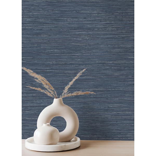 Alton Indigo Faux Grasscloth Paper Non-Pasted Textured Wallpaper