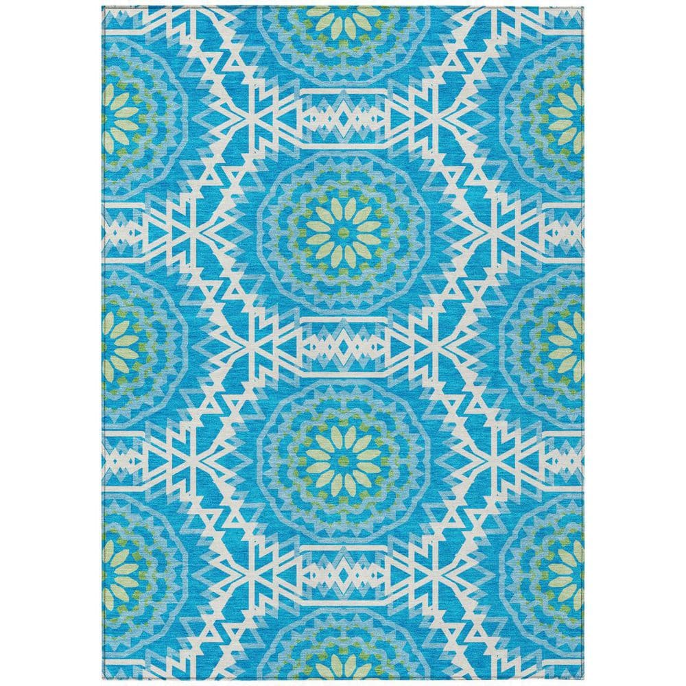 Ivory, Sky Blue 8 ft. x 10 ft. Woven Floral, Medallion Polyester Rectangle Indoor/Outdoor Area Rug price history on PriceWatchPro