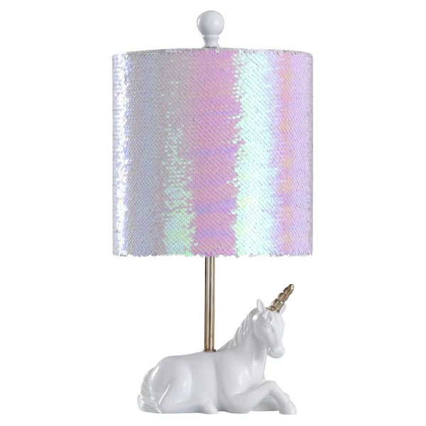 StyleCraft Gloss White 19 in. White Glazed/Iridescent Table Lamp