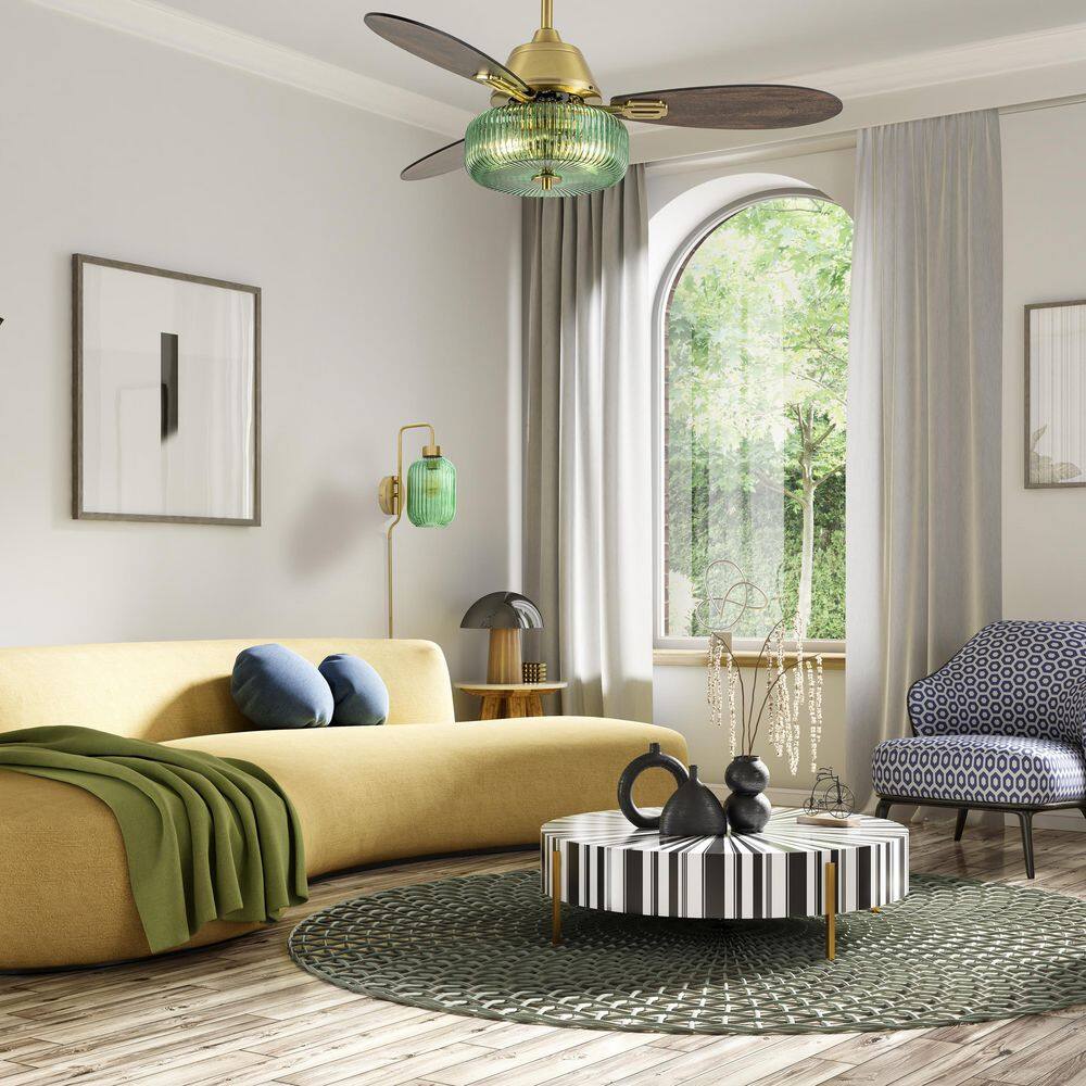 Elaine 42" Gold and Green Glass Ceiling Fan with Remote Control