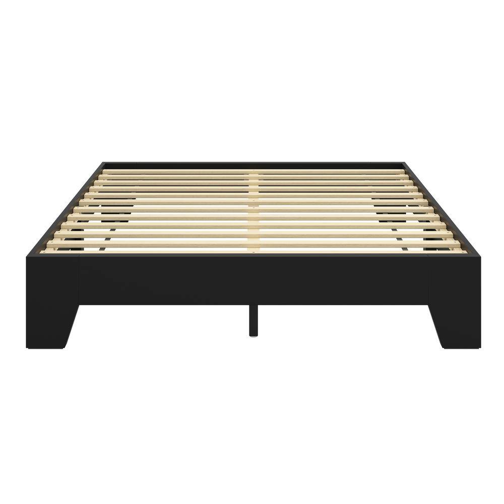 Lugano Black Full Wood Platform Bed Frame with Drawer