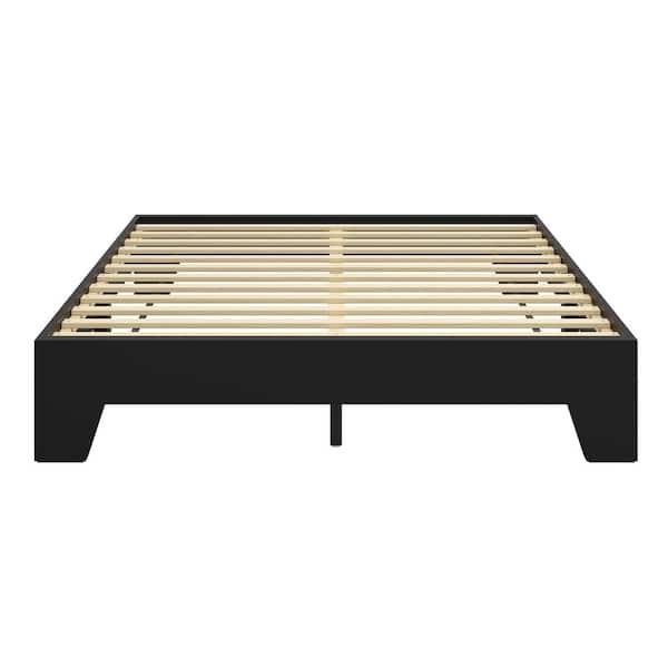 Lugano Black Wood Frame Full Platform Bed with Modern No Headboard Design, Easy Assembly